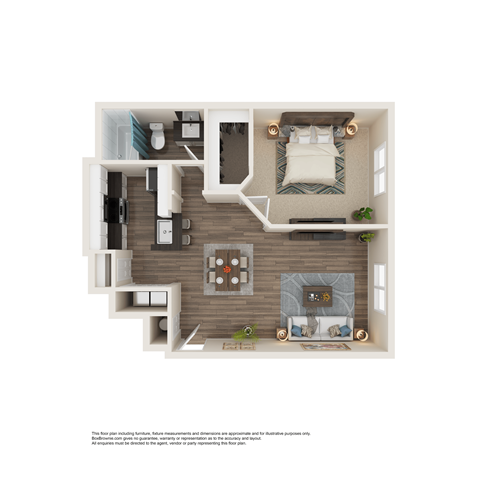 Floor plan for 1 bed, 1 bath, 721 sqft